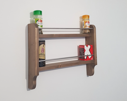 Spice Rack Rustic 2 Shelf Wall Mountable Kitchen Storage Cup Mug Utensil Hooks