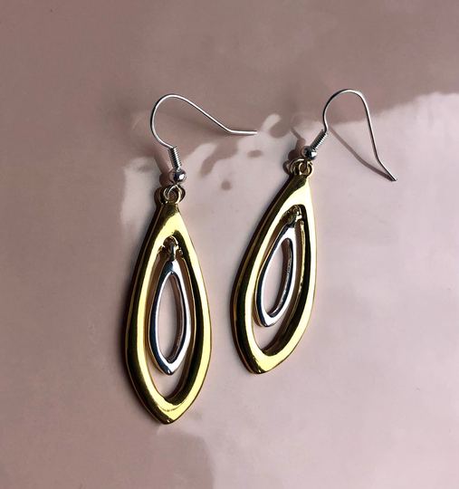 Gold & Silver Mix Organic Drop Earrings