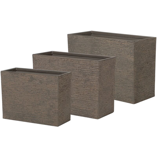 Beliani - Modern Outdoor Indoor 3 Piece Flower Pot Set Stone Rectangular Dark Brown Edessa - Brown
