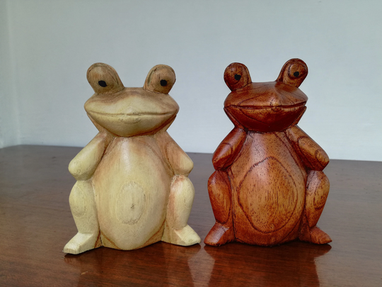 Wooden Frog, Set Of 2 Frog Figurine Hand Carved Statue, Unique Figurine, Rustic, Home Decor, Handmade, Ornament