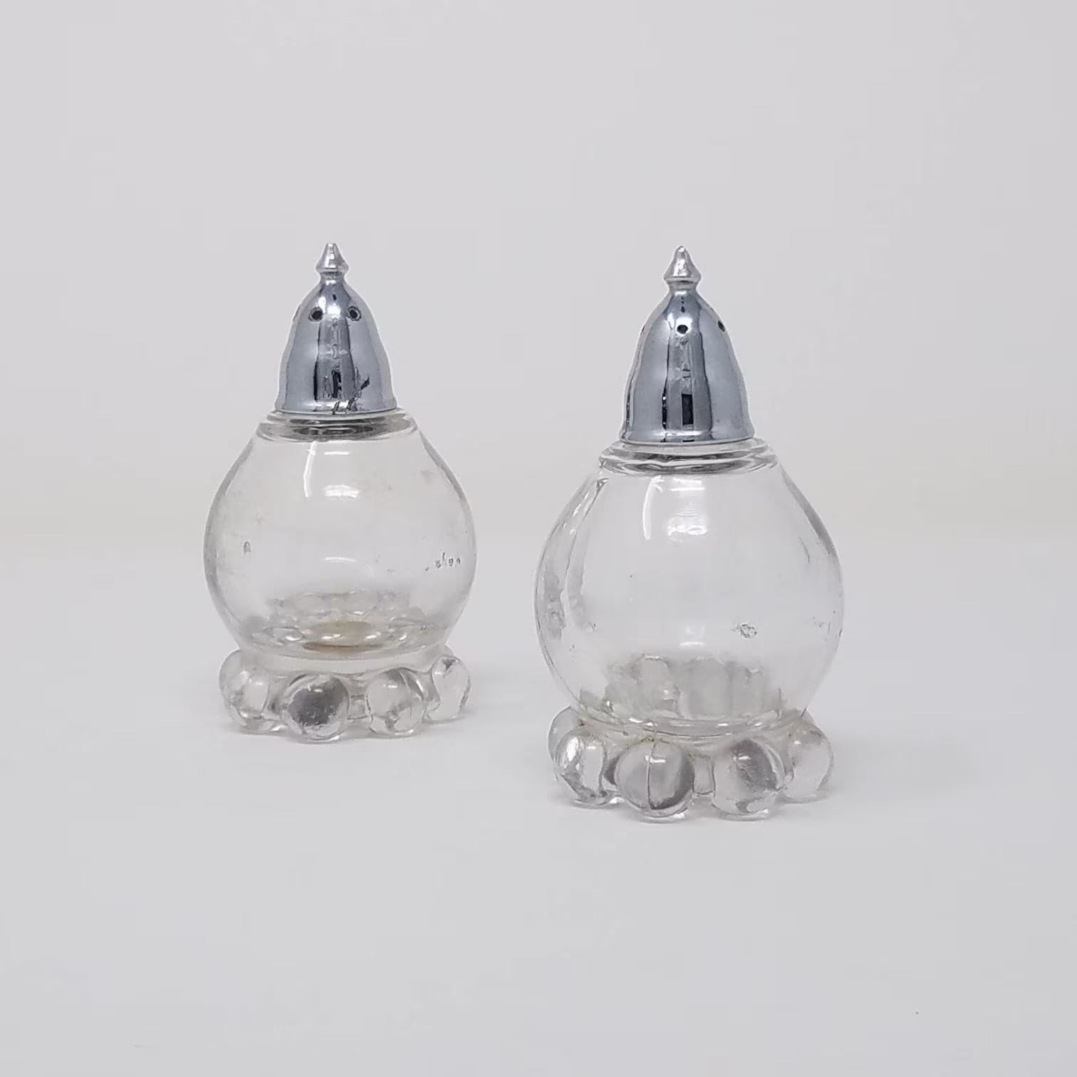 Imperial Candlewick Glass Salt & Pepper Shakers, Metal Tops. Heavier-Weight Glass