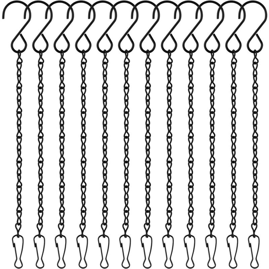 Perle Rare - 12 Pack Black Hanging Chains, 19.7 inch Hanging Basket Chains, Garden Plant Hangers Metal Chains with Hooks Clips for Bird Feeders, Wind