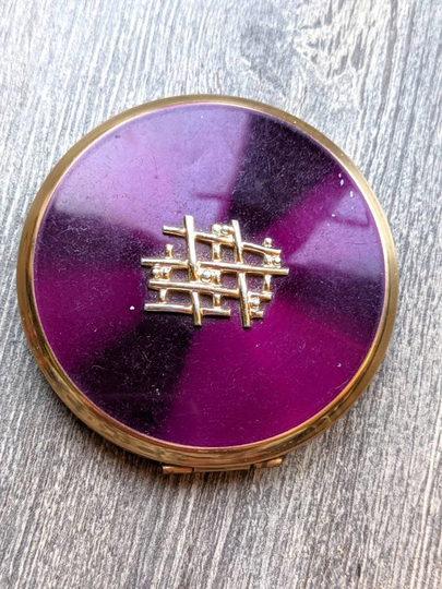 Purple Stratton Powder Compact, Vintage Cross Hatch Enamel Vanity, Yardley Puff, Makeup, Cosmetics, Mirror, Gift For Her