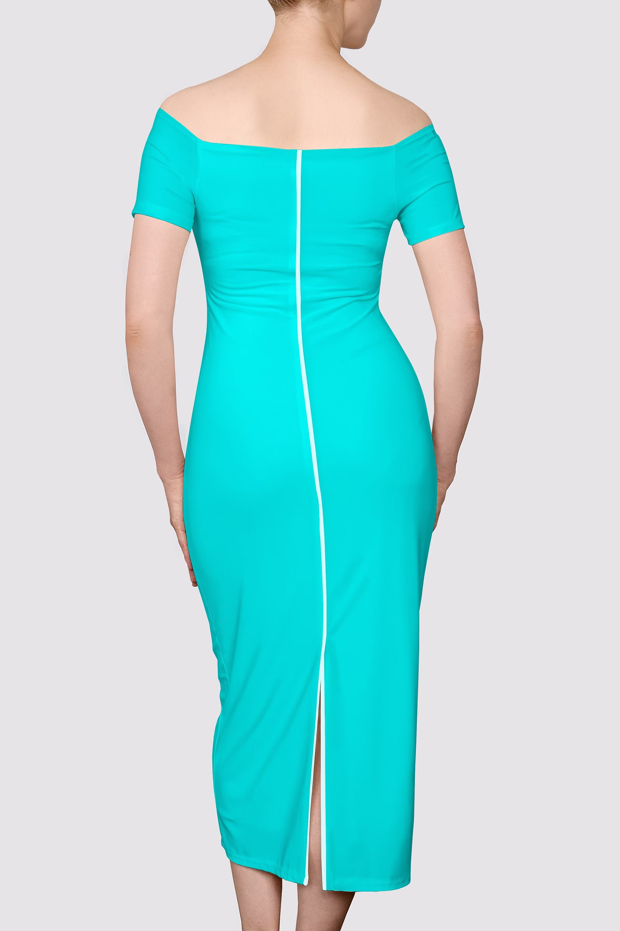 Women's No.1 Green Tea Dress I Off-Shoulder White Line | Hot Charming Collection Party