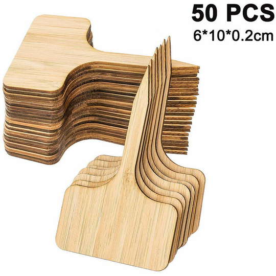 Echoo - 50 Pieces Bamboo Plant Signs, Self-adhesive T-shaped Plant Stopper Labeling Tags for Nurseries Ornamental Potted Plants Herbs Flowers