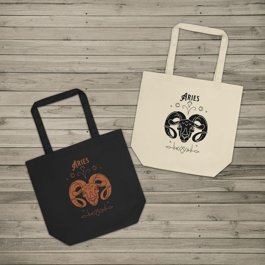 Aries Zodiac Eco Friendly Organic Cotton Canvas Reusable Tote Bag, Astrology Celestial Market Shopping Witchy Sustainable Gift