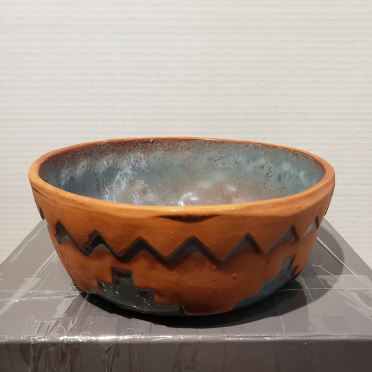 Vintage Aztec Design Pottery Planter Made By Tcc Usa