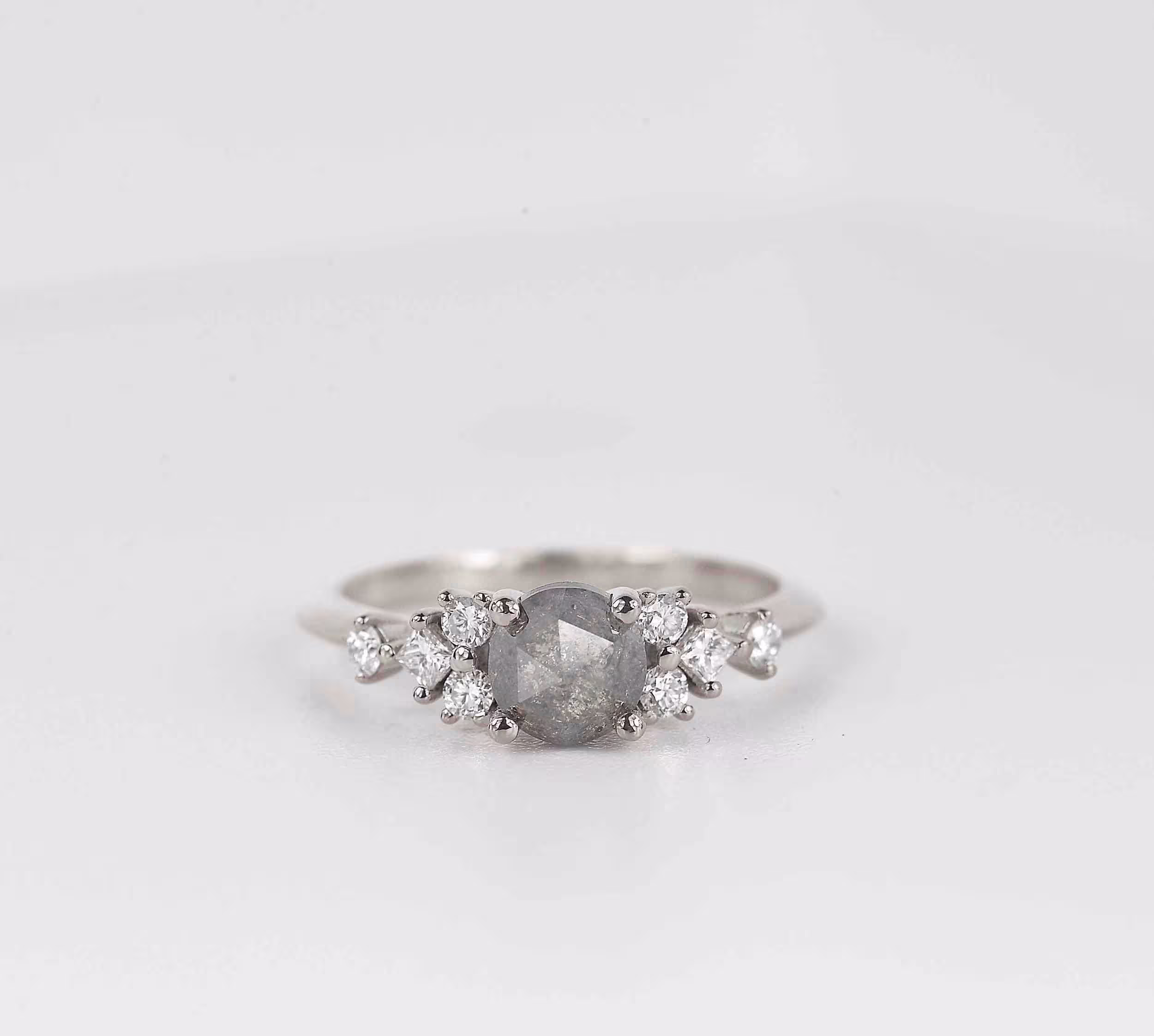 Salt & Pepper Diamond Engagement Ring | Grey Princess Cut Art Deco Wedding Bridal Anniversary White Gold