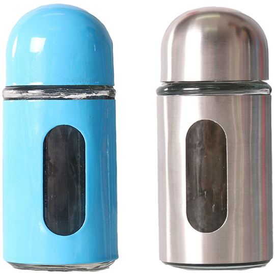 Stainless Steel Salt and Pepper Grinder Glass Pepper Mill Pepper Shaker Adjustable Coarseness blue+stainless steel