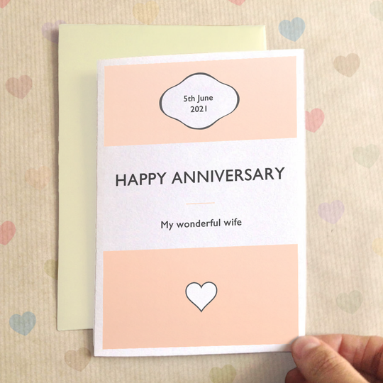 Personalised Anniversary Stripe Anniversary Card, Orange/Powder Blue/Blue
