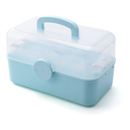 Three-layered folding medicine box Full storage box Cosmetic storage box -Blue