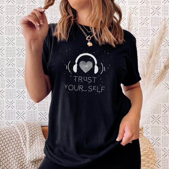 Trust Yourself T Shirt Unisex Finger Print Heart & Headphones Shirt Love Vibration Spiritual Be Your Own Shaman