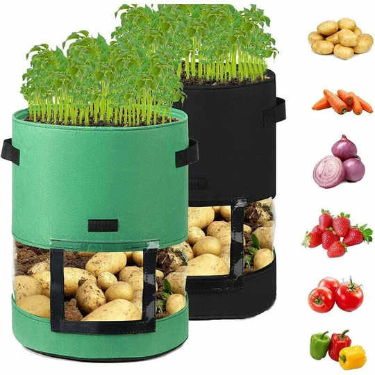 Plant Bag, Garden Planting Bags, 7 Gallon Potato Grow Bag with Window and Handle, for Planting Potato, Carrot, Strawberries, Tomatoes, Flowers 2PCS