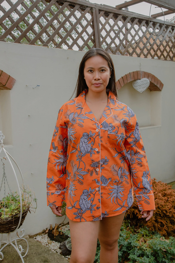 Cotton Shirt, 100% Organic Pj, Christmas Gift For Her, Orange Shirt Uk, Womens Present Sustainable Nightwear Pjs, Gifts Her