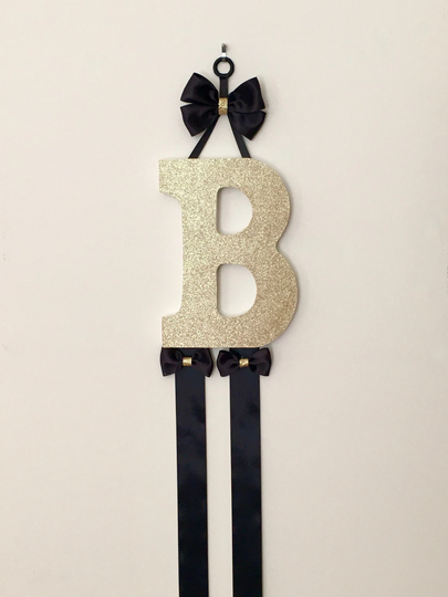 Custom Gold Glitter Hair Bow Organizer, Letter Holder, Girl's Wall Letter, Initial