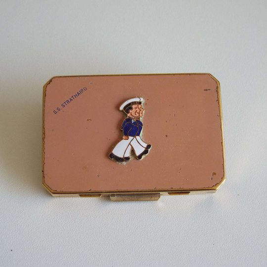 Vintage 1940's Stratton Slab Powder Compact Ss Strathaird Sailors Navy Nautical Sweetheart Wwii World War 2
