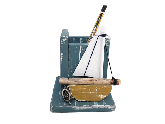 Organizer & Storage, Wooden Pencil Holder With Ship, Handmade Hand Painted, Work Desk Accessories, Organizer, Rustic Decor