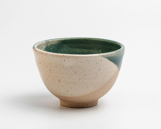 Handmade Ceramic Chawan Tea Bowl - Ready To Ship Glazed in Green & Cream Individually Thrown Fine Potttery