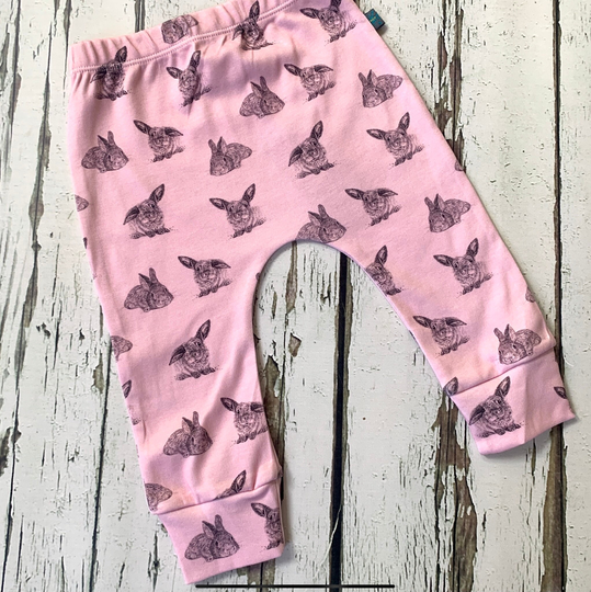 Ready To Ship Organic Pink Bunnies Baby Leggings, Toddler Kids Pants, Bunny