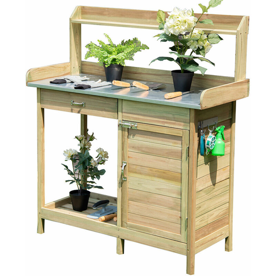 Costway - Garden Plant Bench Workstation Outdoor Potting Bench Table Wood Cabinet Drawer