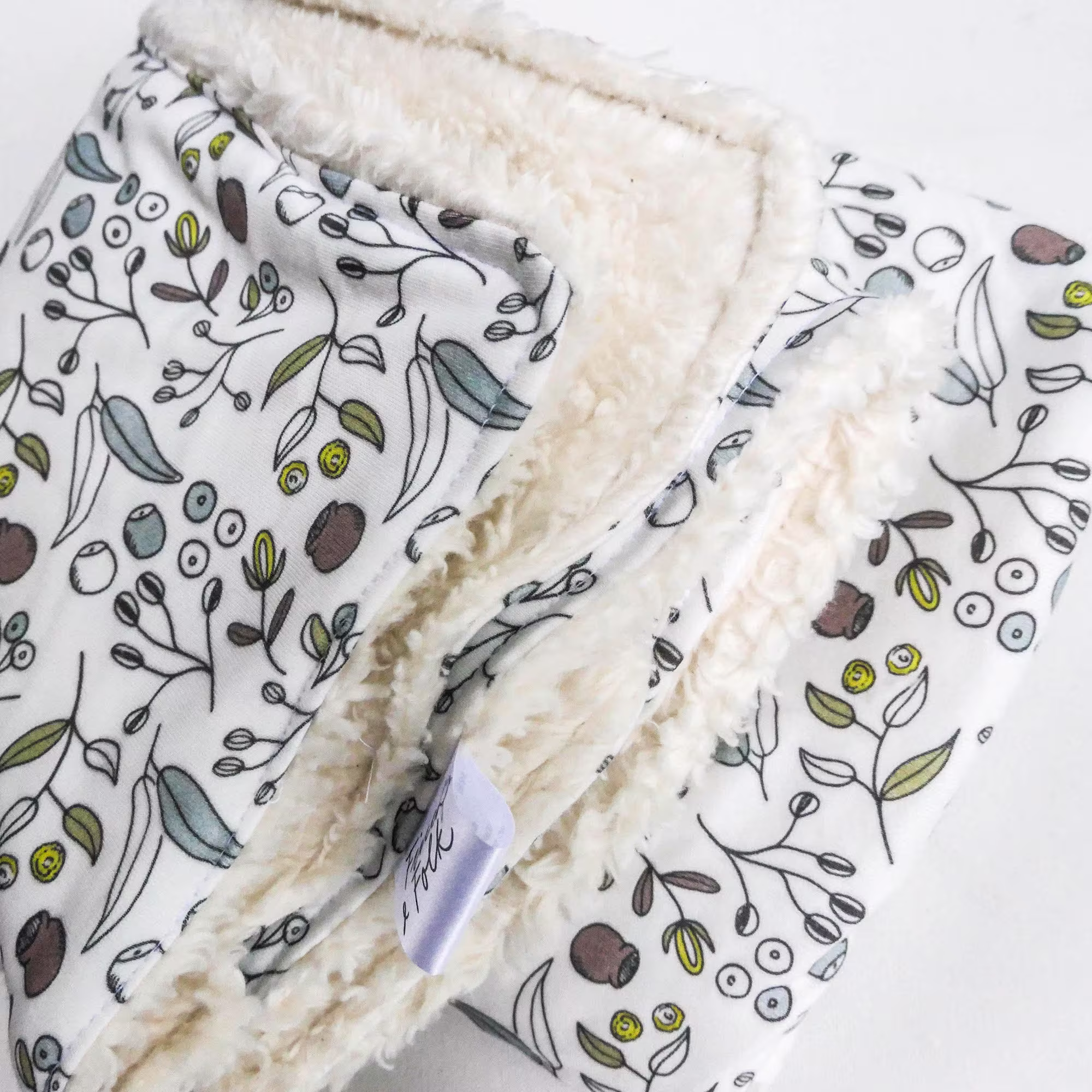 Organic Cotton Sherpa Blanket - Botanical Baby Gift Neutral Shower Nursery Decor Crib Or Stroller Aussie Made