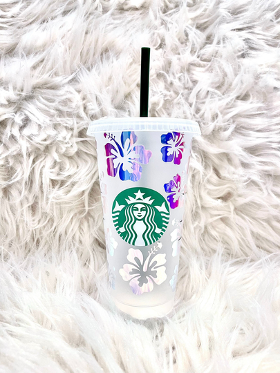 Hibiscus Flower Starbucks Cup | Cold Tropical Hawaiian Summer Flowers