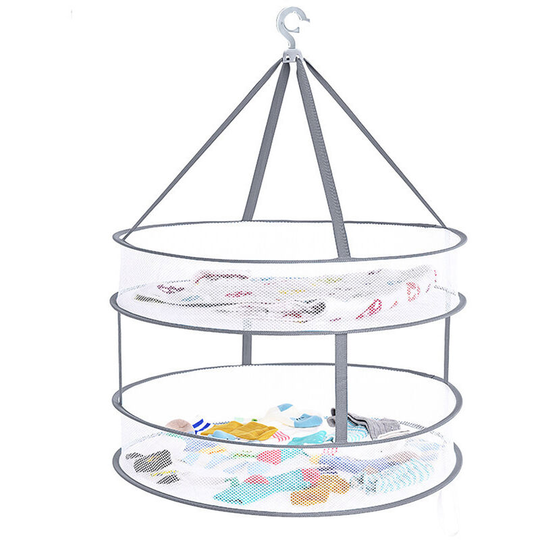 Lifcausal - 2 Layers Mesh Clothes Hanging Dryer Collapsible Sweater Hanging Drying Rack 2-Tier Foldable Mesh Basket Dryer Net Multifunction for