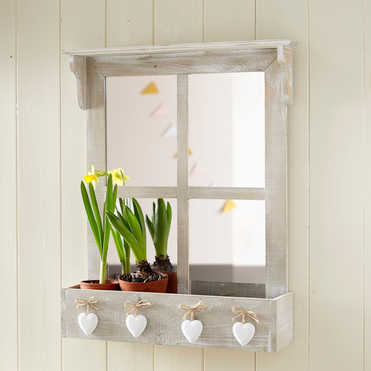 Mirrored Window Wall Shelf With 4 Hearts