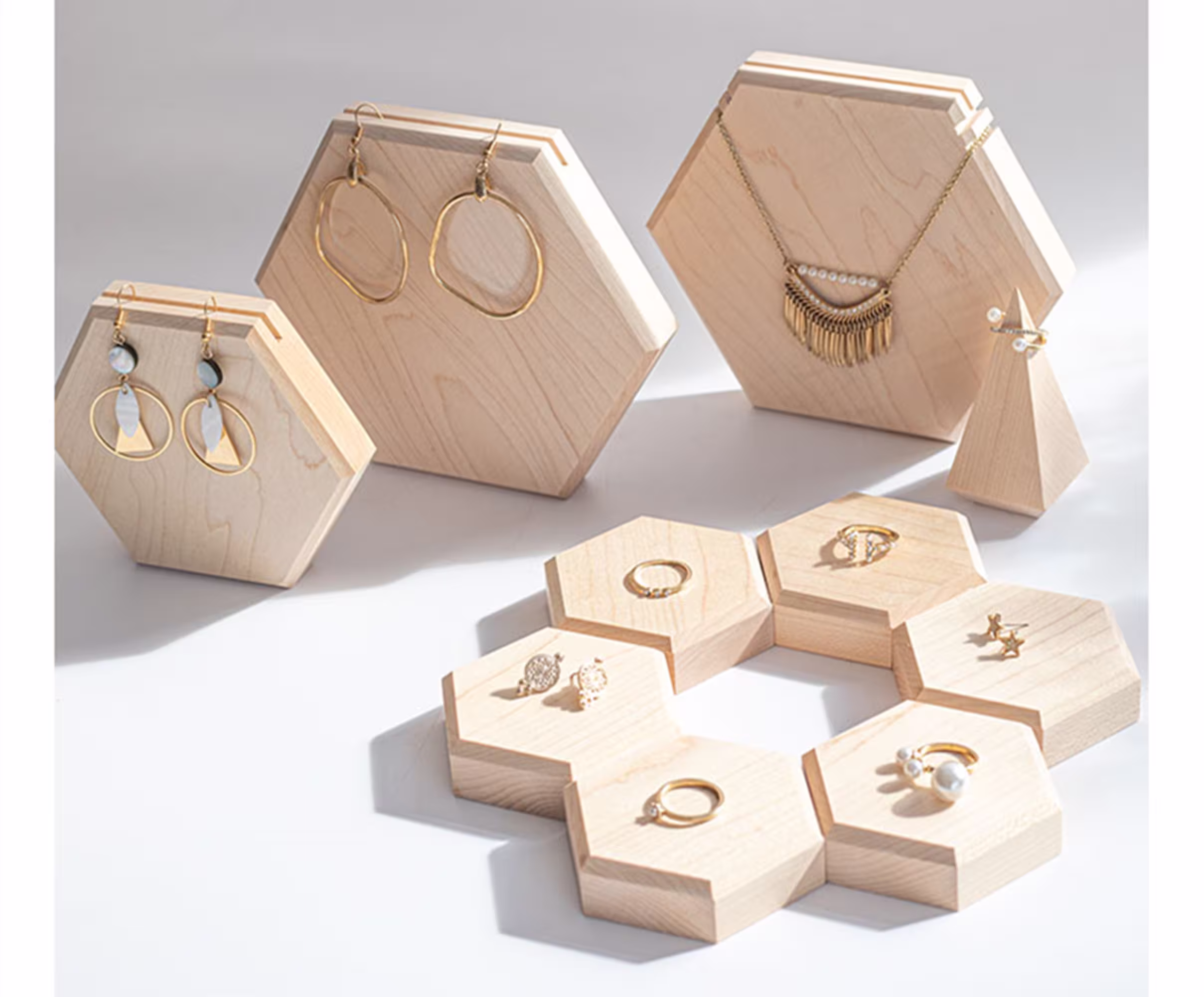 Wood Jewelry Display, Wooden Organizer Stand, Ring Stand Holder, Accessories Display, Jewelry Store Design Ds1292