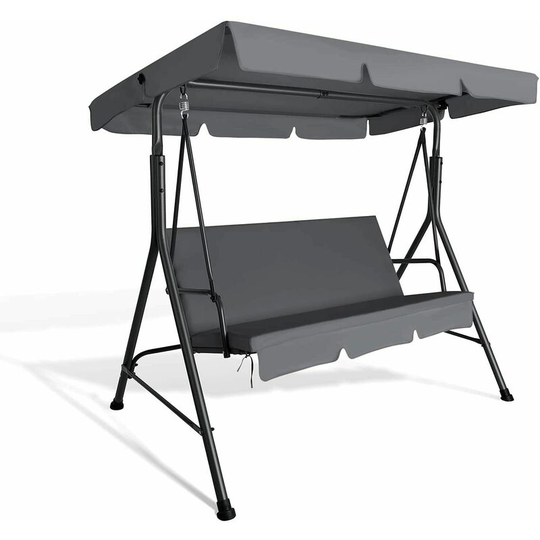 Bamny - Swing 3 Seater With Detachable Canopy, Garden Swing Cushioned Seat, Made With Strong Powder Coated Steel Frame - Grey