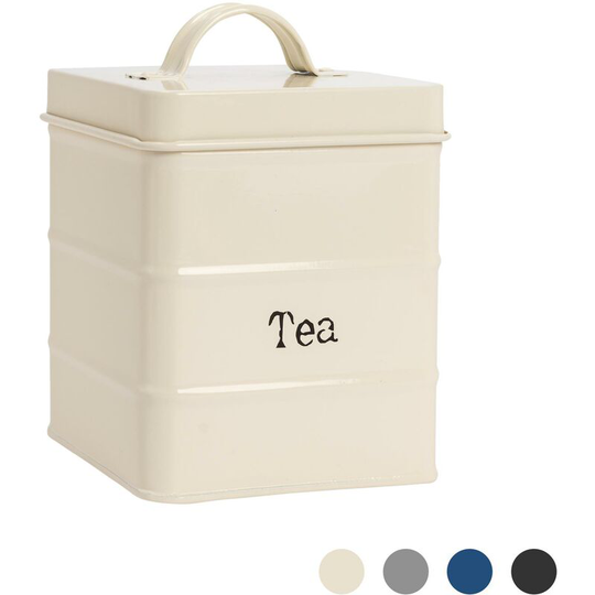 Harbour Housewares Vintage Metal Kitchen Tea Canister - Cream