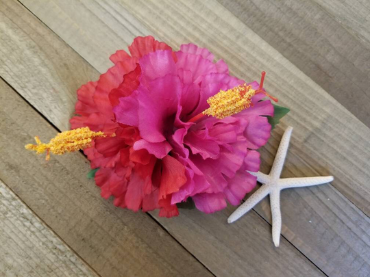 Red Hibiscus Hair Clip, Pink Silk Flowers, Wedding Tropical Flower Accessory, Hairclip