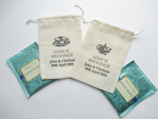 Personalized Wedding Favor Bags, Love Is Brewing, Diy Tea Or Coffee Favors