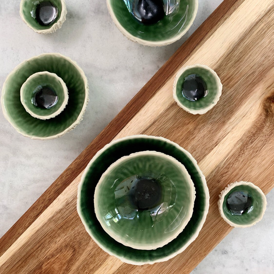 Tiny Green Geode Bowl - & White Ceramic Bowl, Ring Dish, Salt Small Porcelain Dish