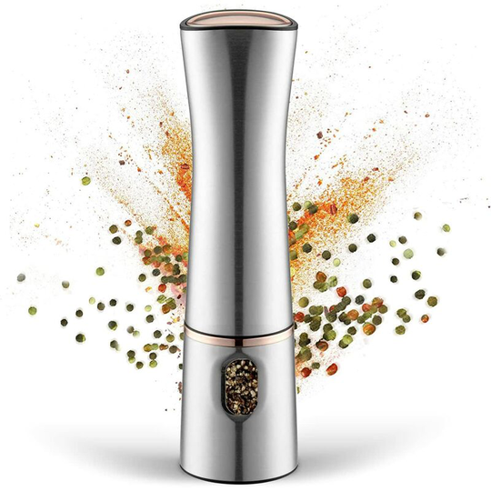Monly - Electric salt and pepper mill made of stainless steel (adjustable degree of grinding fine to coarse, ceramic grinder, battery operation)