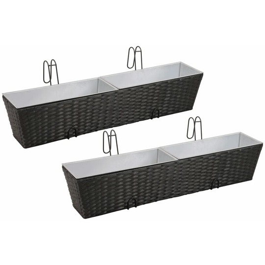 Topdeal - Balcony Trapezoid Rattan Planter Set 80 cm 2 pcs Black VDFF26353_UK