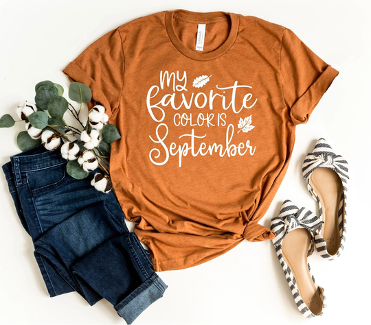 Favorite Color Is September Shirt, Fall Birthday Tee, Hello Pumpkin Season, Gift, Thanksgiving Shirt Women