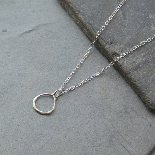 sterling Silver Organic Circle Necklace, Dainty Pendant, Eternity Gift For Her