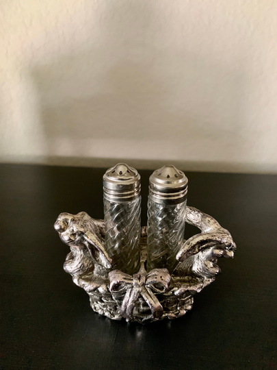 Vintage Arthur Court Bunny Salt & Pepper Holder, Cast Aluminum, Shakers, Table Top Decor