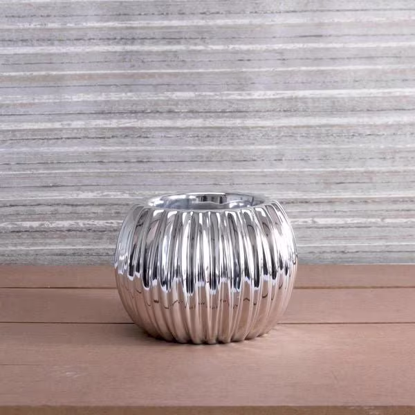 Silver Electroplated Ribbed Orchid Pot 14.6cm Indoor Planter Orchid, Plants, Cacti & Flowers - Fast & Free UK Delivery