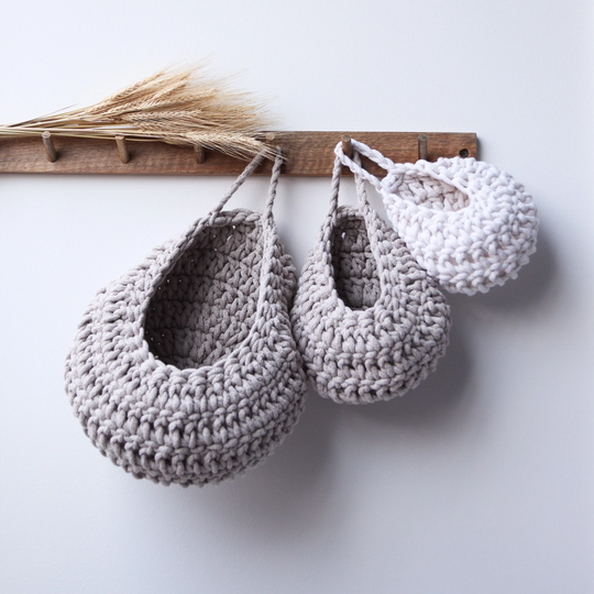 Crochet Hanging Basket, Wall Storage Bag, Nursery Organizer, Toys Storage, Neutral Decor