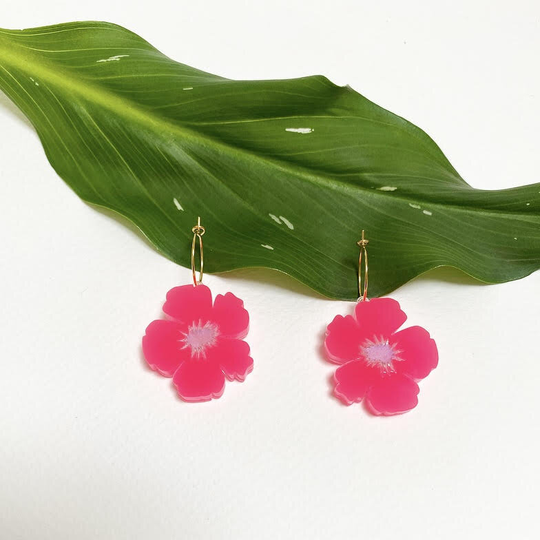 Hibiscus Sunset Earrings in Pink Neon