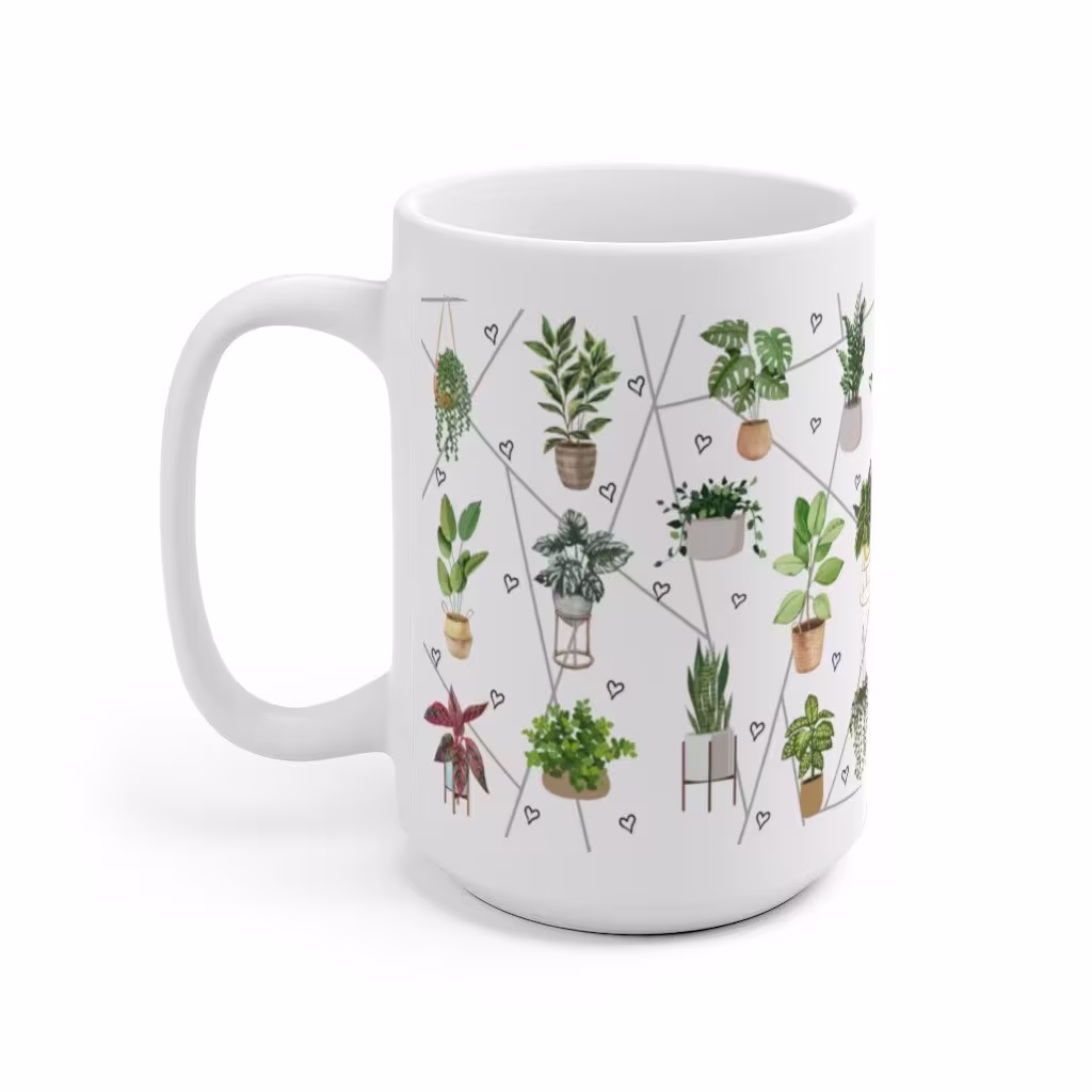 Indoor Plants Tea & Coffee Ceramic Mug, Microwave & Dishwasher Safe, Potted Theme 11Oz & 15Oz