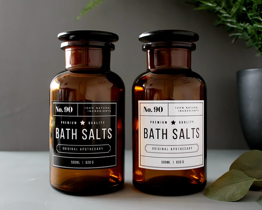 500Ml | 16Oz Amber Glass Apothecary Bath Salts Jar With Black Or White Designer Decal Vintage Urban Industrial New York