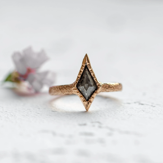 Alternative Engagement Ring With Salt & Pepper Diamond Kite By Mialis Jewelry