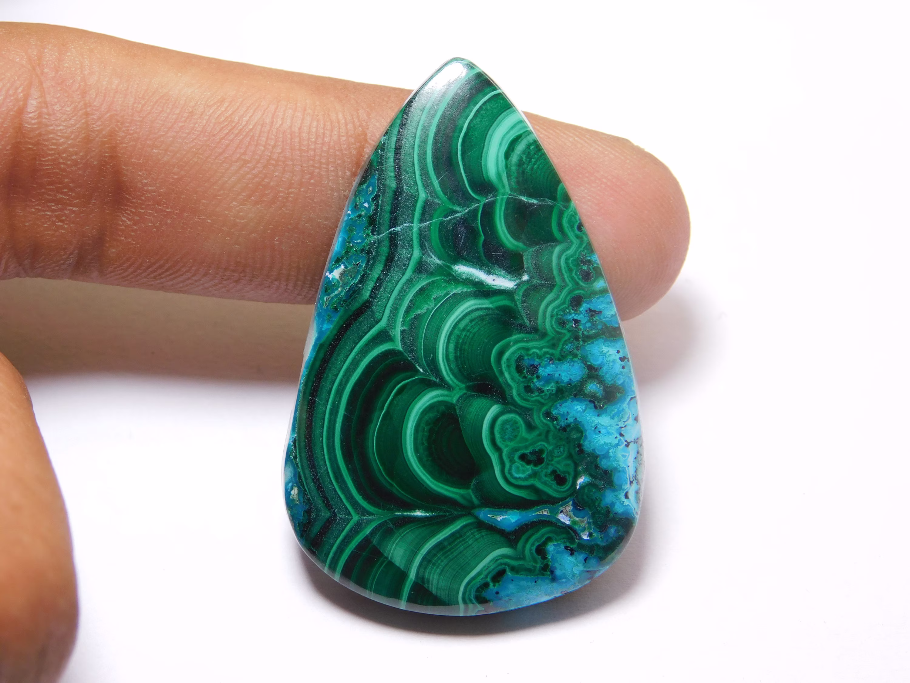 Rare Combination Of Chrysocolla Malachite Cabochon Top Quality Gemstone Hand Polish Loose Stone 78Ct 43 X 23 Mm # 3382
