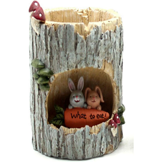 Creative Tree Hole Story Cute Animal Flower Pot Mini Round Succulent Plant Drainage Resin Flower Pot Hedgehog Theme Home Indoor Office Decoration