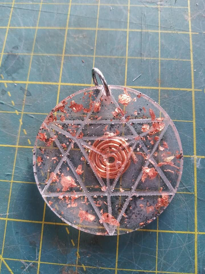 Copper Powerhouse Merkaba Orgone Pendant//Resin Casted//2 Inch Pendant/Copper Coil//Copper Leaf//Black Salt//Orgone Energy
