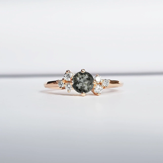 Salt & Pepper Diamond Cluster Engagement Ring in White/Rose/Yellow Gold Or Platinum