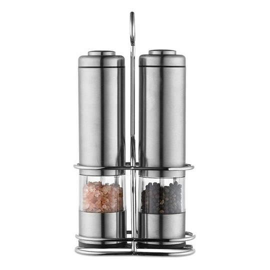 Electric Pepper Mill - Battery Operated Salt and Pepper Mill Set - Stainless Steel Mills by Kitche - Large Salt & Pepper Shakers with Base - Automatic
